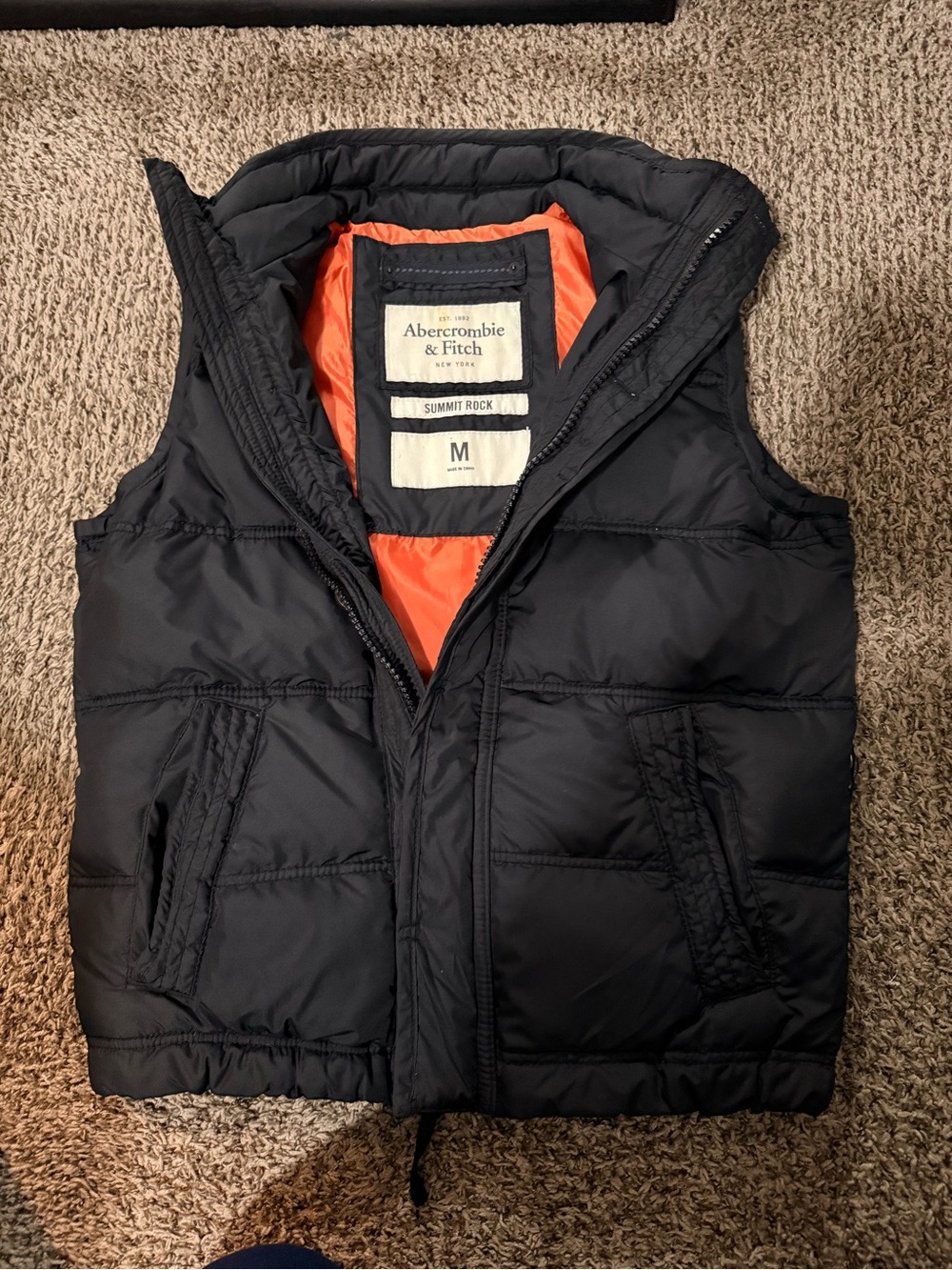 Abercrombie & Fitch Black Quilted Puffer Vest with Orange Lining